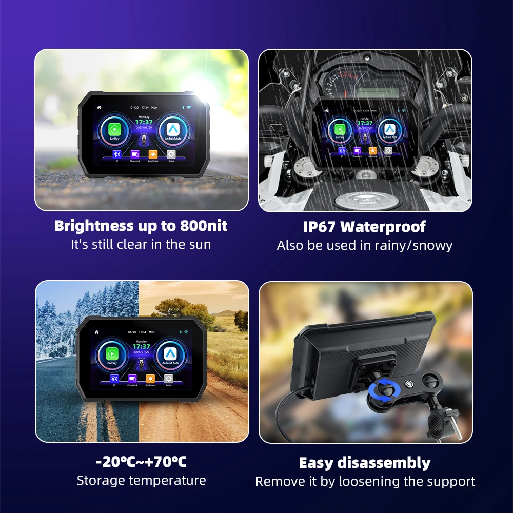 MTC-02A 5 بوصة دراجة نارية نظام تحديد المواقع والملاحة مقاوم للماء موتو Carplay و أندرويد السيارات شاشة عرض LCD رقمية شاشة CarPlay اللاسلكية #6