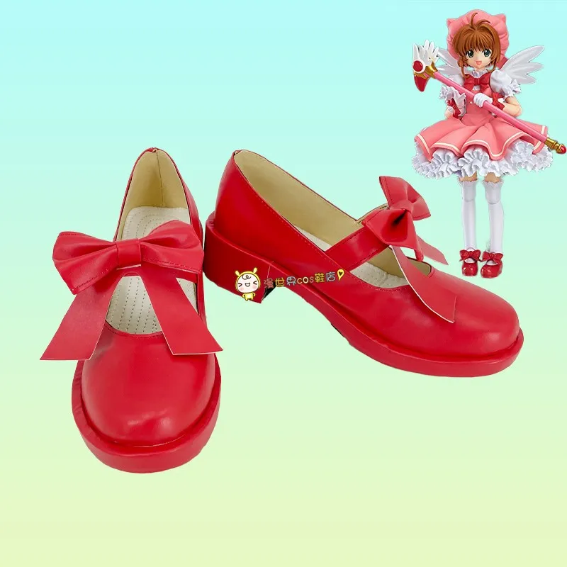 

Женские и мужские туфли для косплея Cardcaptor Sakura Kinomoto Sakura, красная игровая Аниме Косплей обувь на высоких каблуках