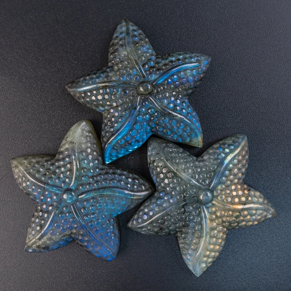 1Pcs Unique Starfish Labradorite Pendant 48X48X11MM Blue Flash Gemstone Statement Necklace Gift for Jewelry Making DIY