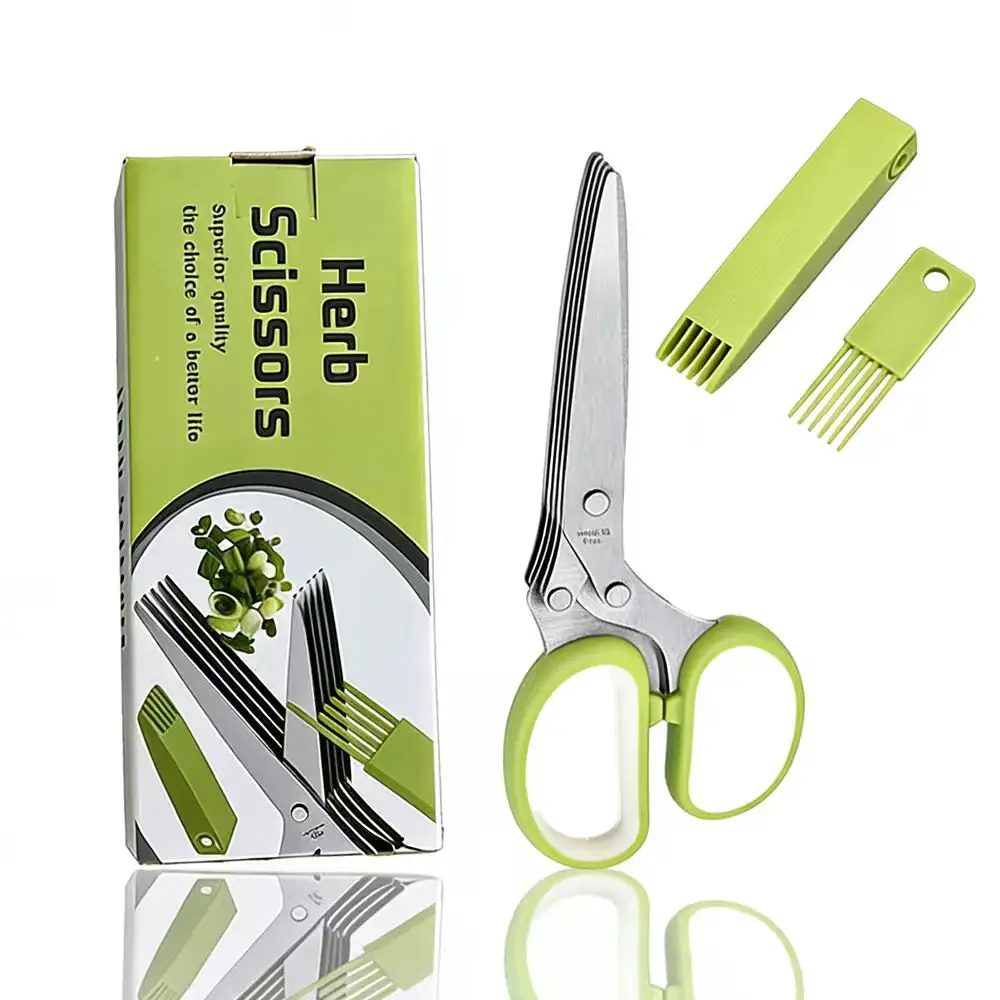 5 Layers Stainless Steel Kitchen Scissors Shredded Cutter Tool Cut Scallions Nori Herb Green Onion Vegetables Shear