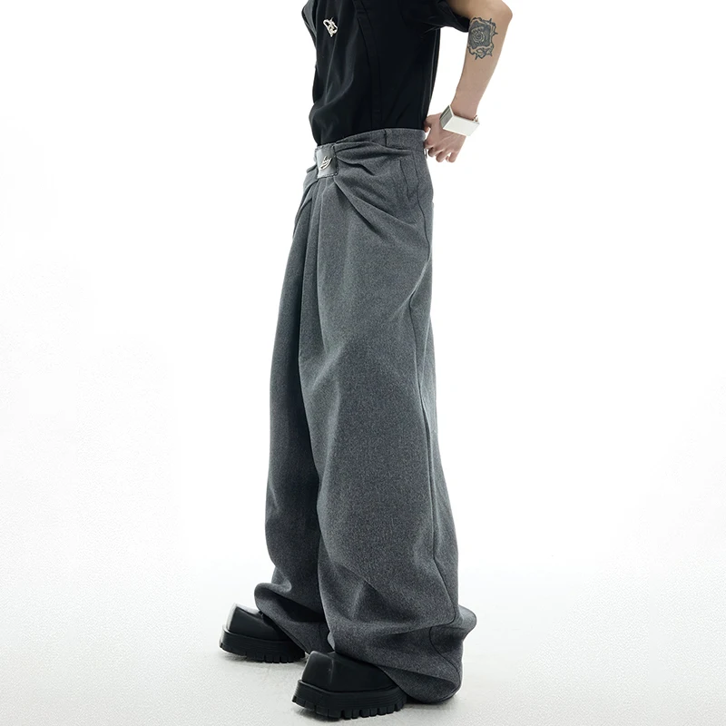 Luzhen 2025 novo personalizado plissado retalhos design solto perna larga calças casuais masculino elegante bonito calças de rua jy1383