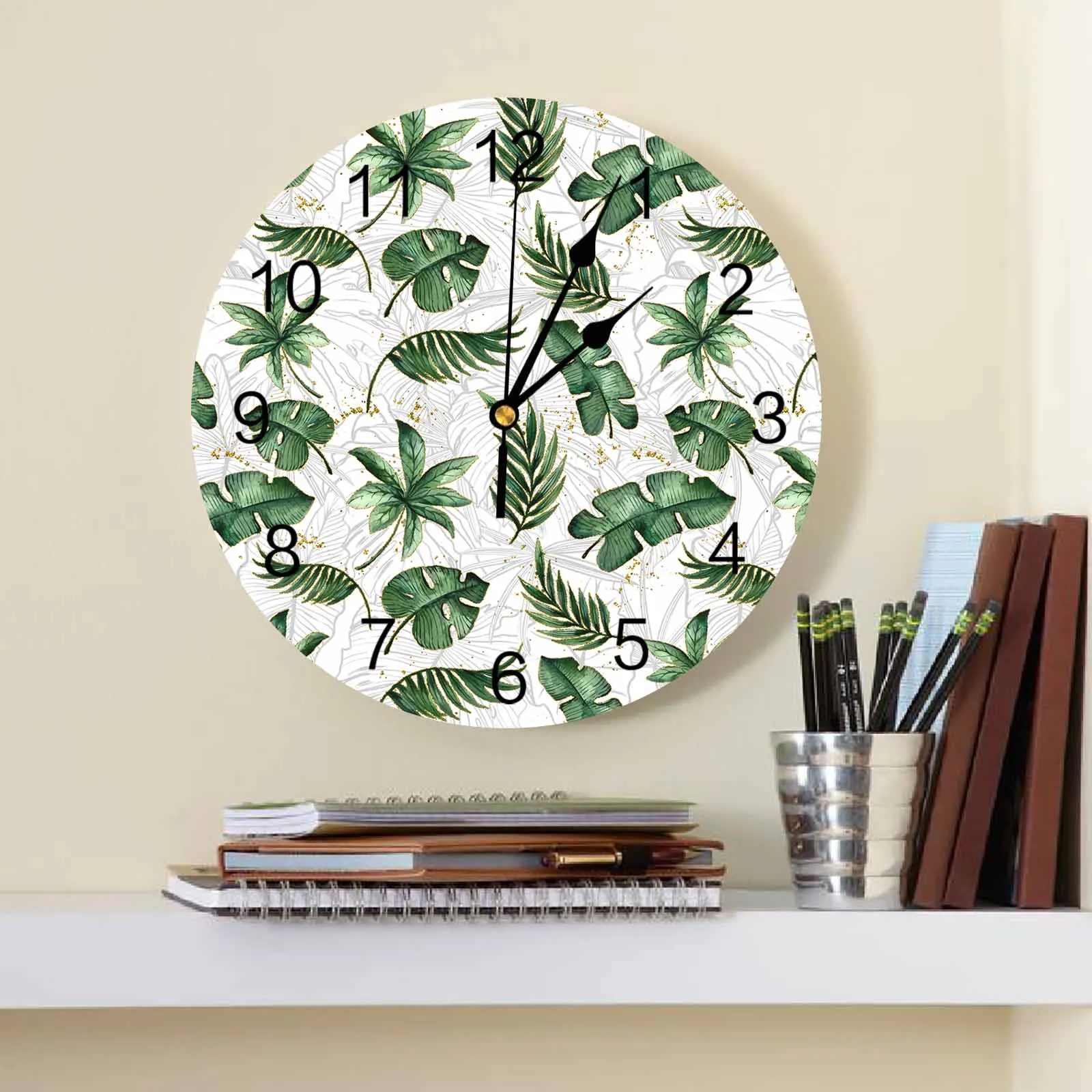 Summer Tropical Plants Palm Leaves PVC Wall Clock Bedroom Decoration Wall Clock Modern Design Home Decore Wall Digital Clock