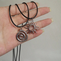 Hip Hop Burning Sun Pendant Leather Rope Necklace Vintage Whirlpool Geometric Necklaces For Men Boys