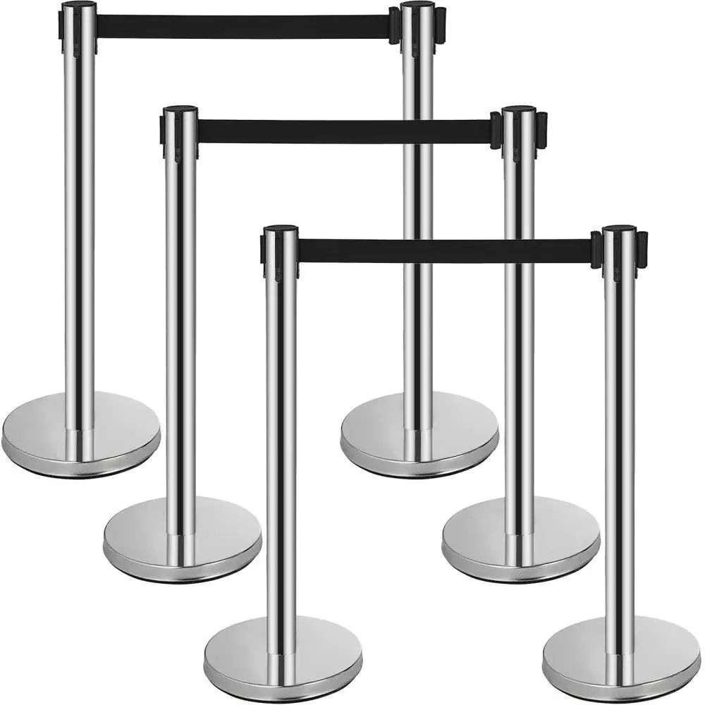 

Crowd Control Safety Stanchions Barriers 6-Pack with 3 Retractable Belts for Venues Events Ticket Offices