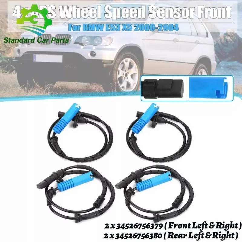 

4PCS 34526756379 34526756380 For BMW X5 E53 2000-2007 Front Rear Left Right ABS Wheel Speed Sensor