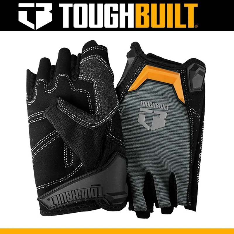 TOUGHBUILT TB-G06-L Microfiber Wear Resistant Half Finger Work Gloves Multi Purpose Soft Breathable Protective Gloves