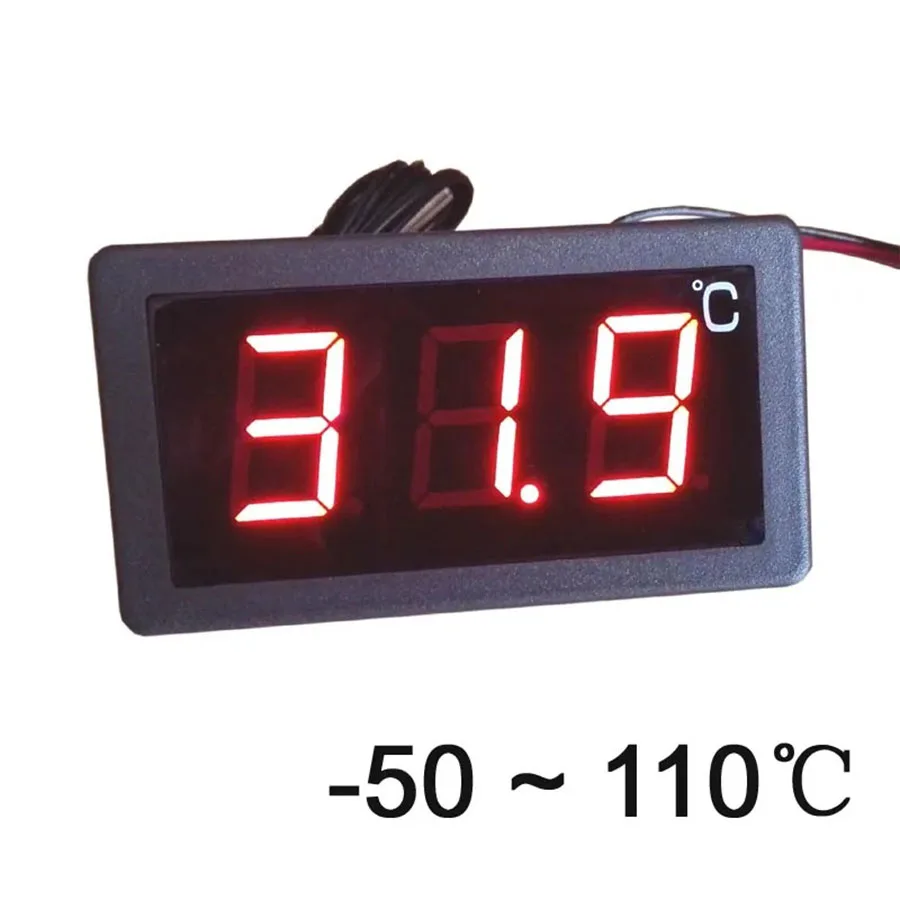 -30-250 / -50-110 Celsius Degree Digital Thermometer Large Screen LED Display Thermostat 12V/24V Power