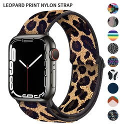 Correa de nailon para Apple watch, 41mm, 40mm, 44mm, 45mm, 49mm, 42mm, 38mm, pulsera elástica de leopardo para iWatch series 8, 7, se, 6, 5, 3, Ultra