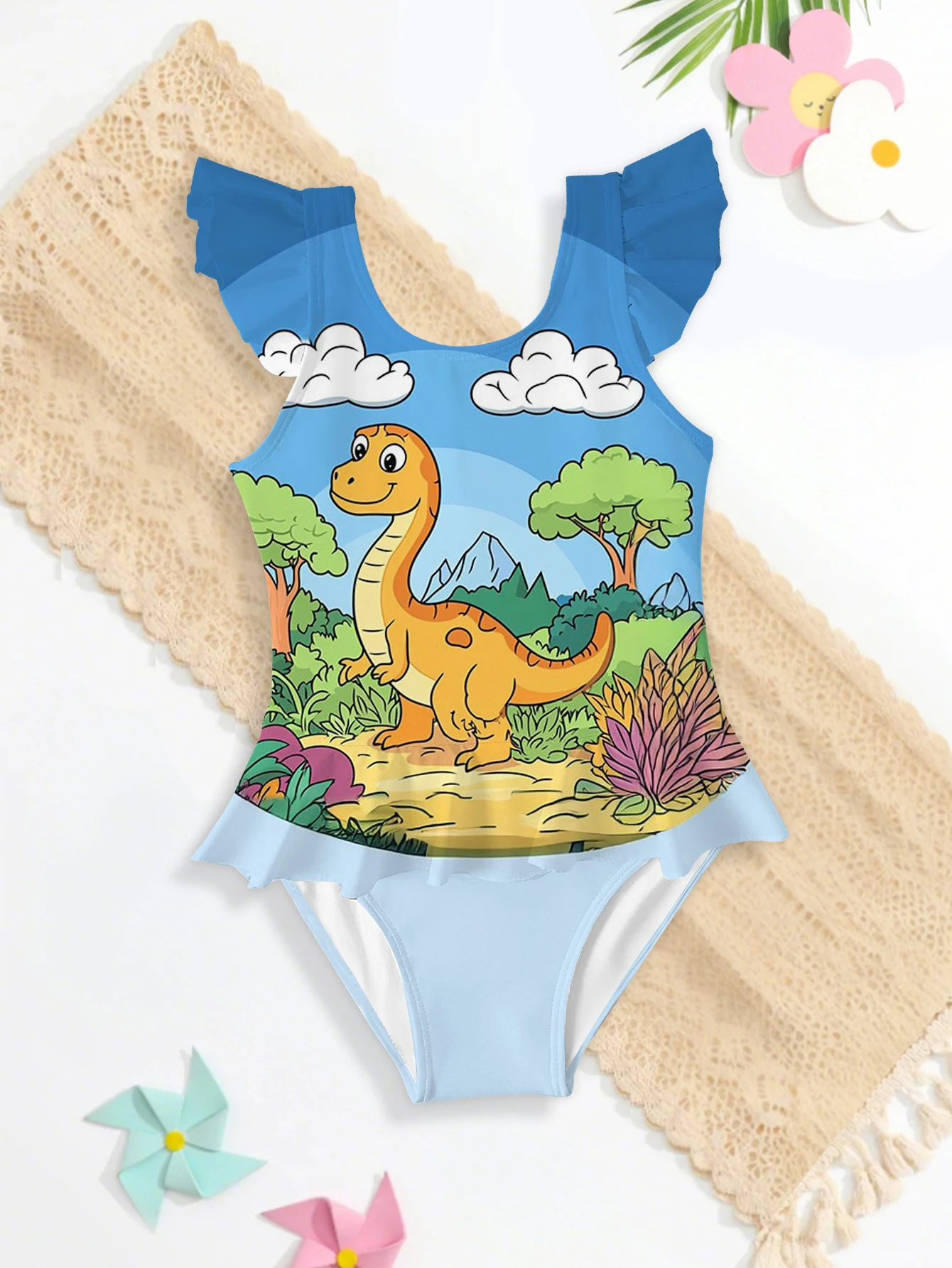 Girls' Summer Atmospheric Dinosaur Fashion Tight One-piece Swimsuit