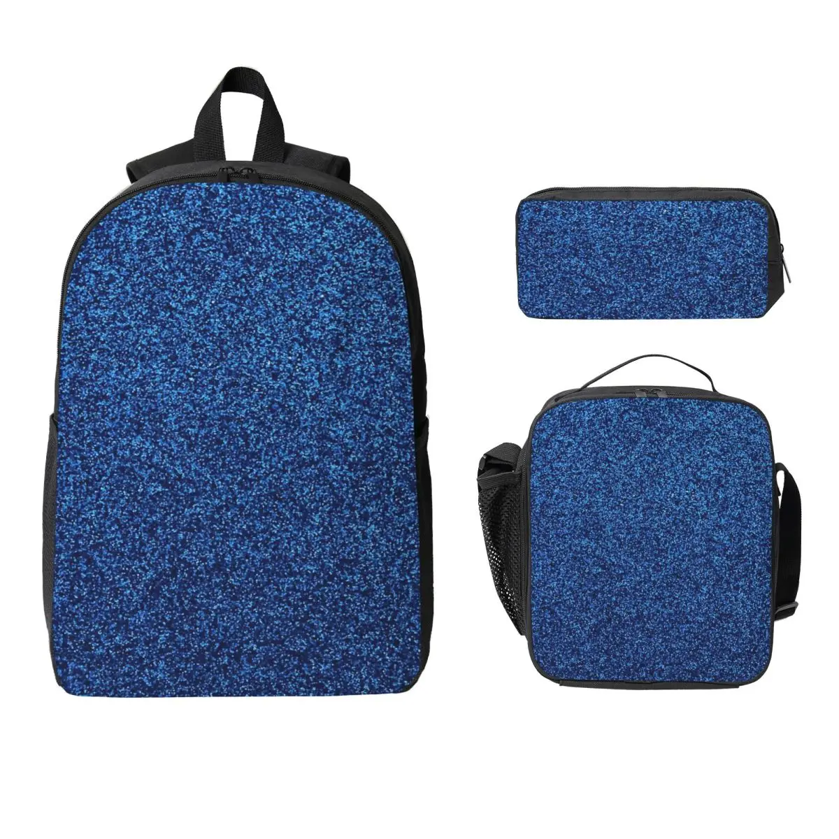 

A Little Blue Glitter Backpack Student Boys Girls BookBag School Bag Computer Shoulder Bags 3ps Insulated Lunch Bag Pencil Case