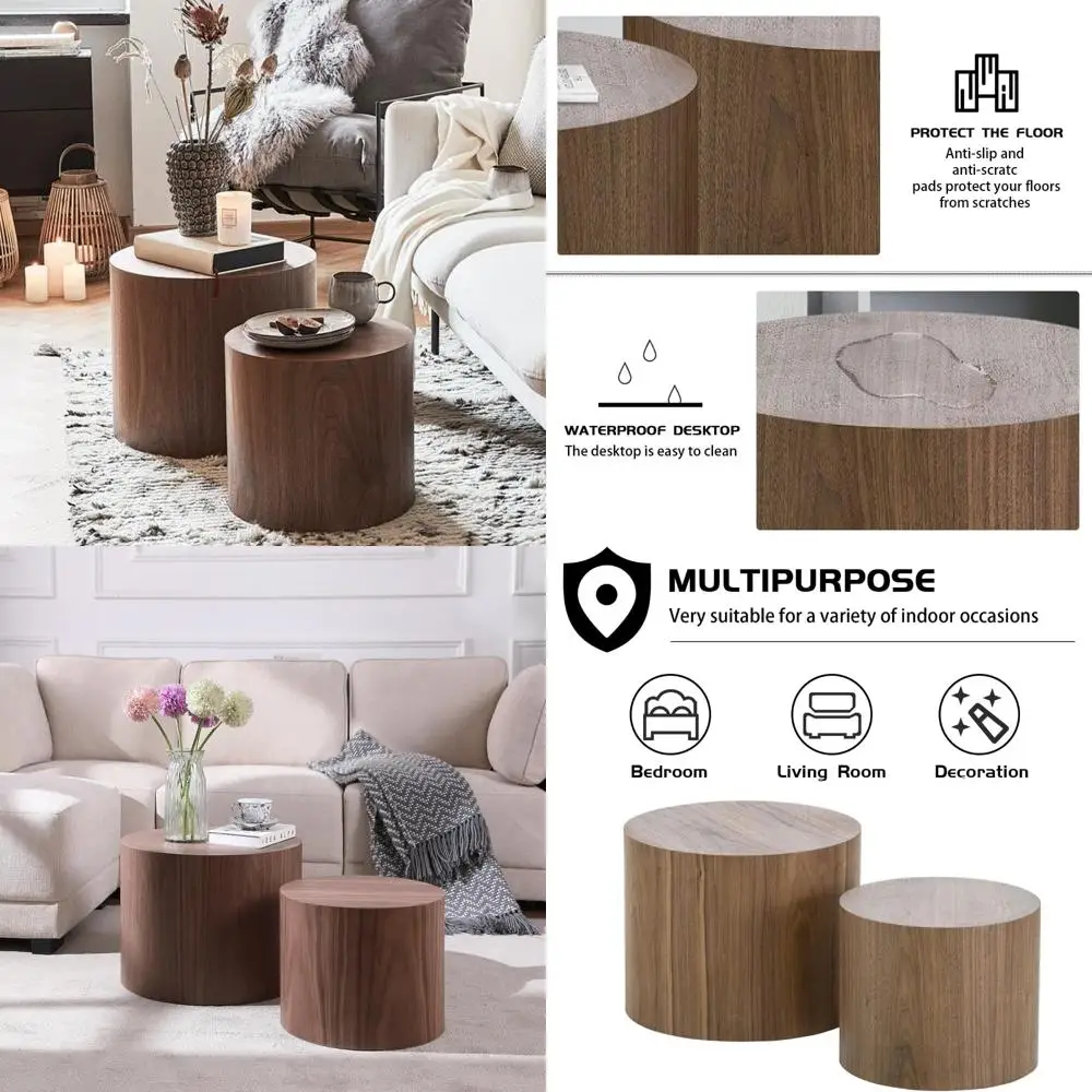 طاولة قهوة متداخلة معاصرة، طاولات جانبية خشبية لمساحات المعيشة المدمجة #1