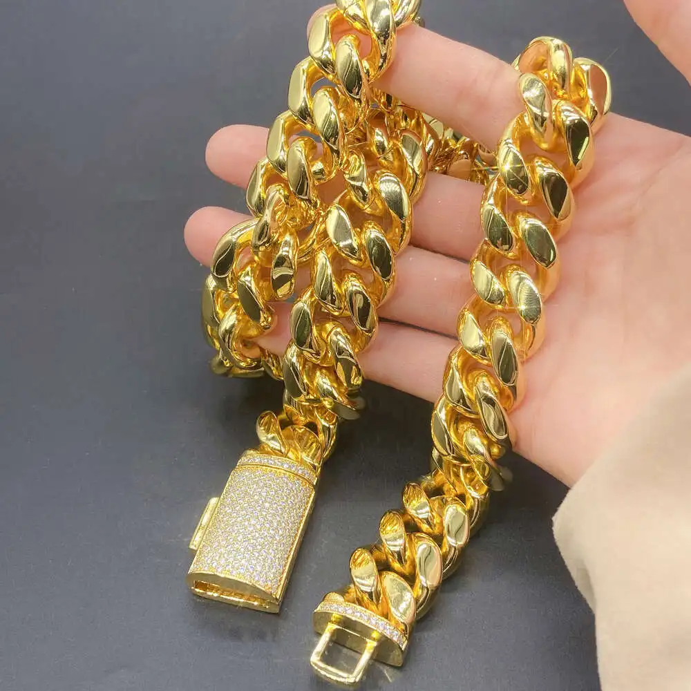 Wholesale Luxury Iced Out Cuban Link Chain 12-14 Mm Moissanite 925 Silver Necklace for Men Hip Hop Gift 16k Gold Platinum Plated