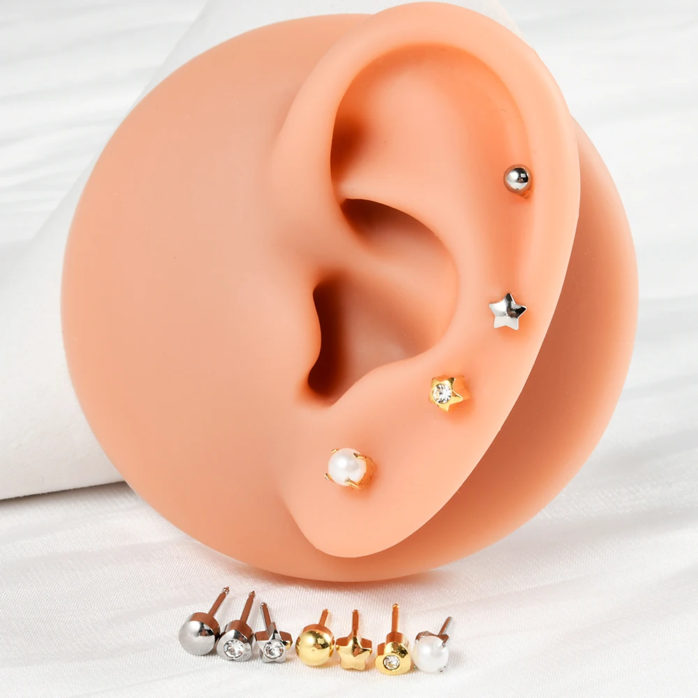 PAIR Surgical Steel Mixed Style Zircon Ear Piercing Studs Prong Cz Builted Earrings studs Heart Daisy Earring Piercing Jewelry