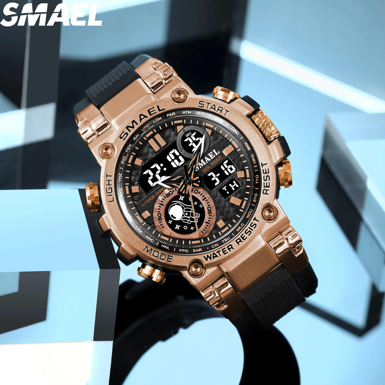 SMAEL Fashion Sporty Watch for Men Creative Weave Texture Dial Clock Waterproof Chronograph Digital Man Watch 8093 reloj hombre