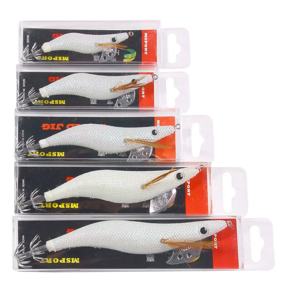 White Luminous Wooden Shrimp Bait Wholesale Boxed Hard Shrimp Bait Sea Fishing Squid Bait 2024 New New Product Green Fluorescent