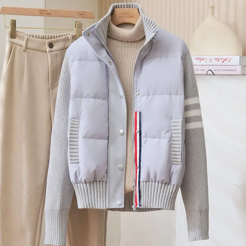 

Women's Golf Clothing Patchwork Knit Sleeve Down Jacket Short-Length Lightweight Warmness Slim-Fit White Duck Down Coat
