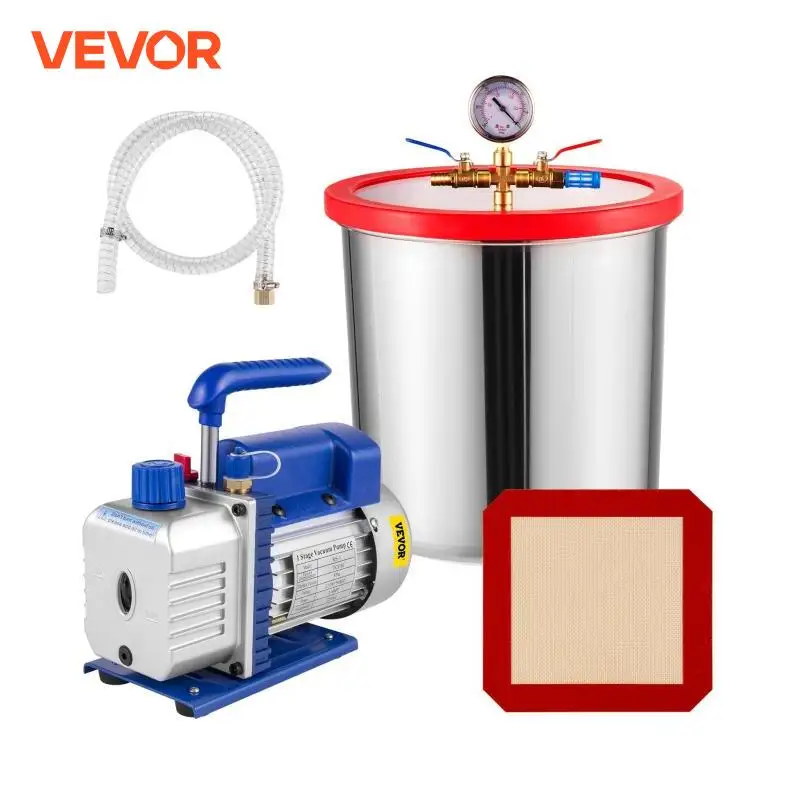 VEVOR 5 Gallon(22 Liter) Vacuum Chamber Kit with 3 CFM 1/4HP Single Stage Vacuum Pump HVAC A/C Refrigeration Kit Clearance Sale