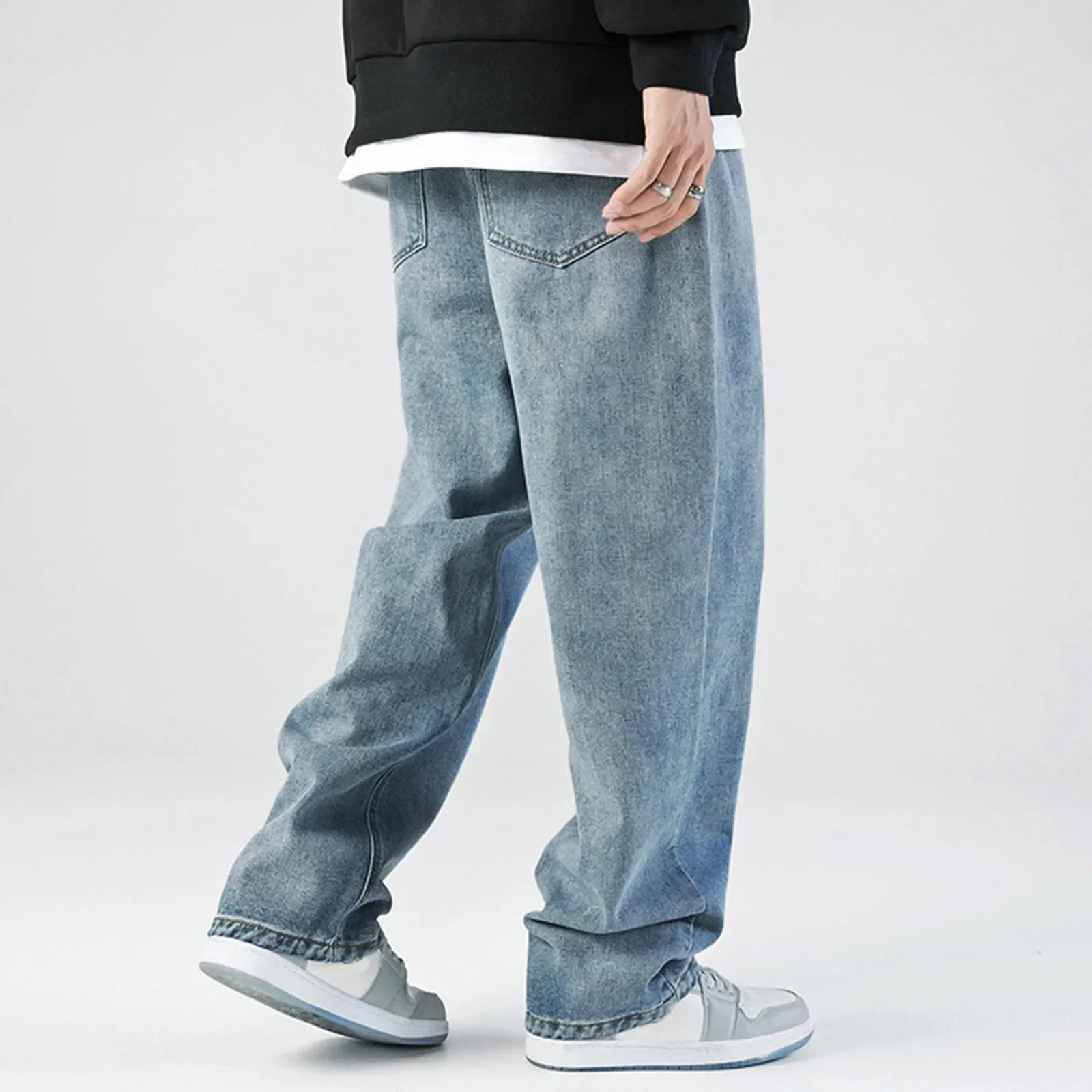 Fashion Washed Jeans Men's Pants Jeans Simple Solid Colour Casual Loose Straight Leg Trousers  Baggy Jeans Streetwear