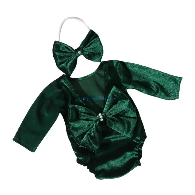 y4ud soft Newborn Holiday Fortfography Whood with Pearls Bow Infant Holiday Costume Medborns Romper Beadband for Girls #4