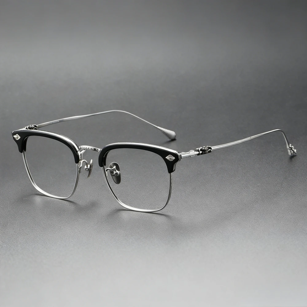 

Vintage Half-Rim Eyeglasses Men Retro Tortoise/Black Frame Metal Temple Fashion Optical Glasses
