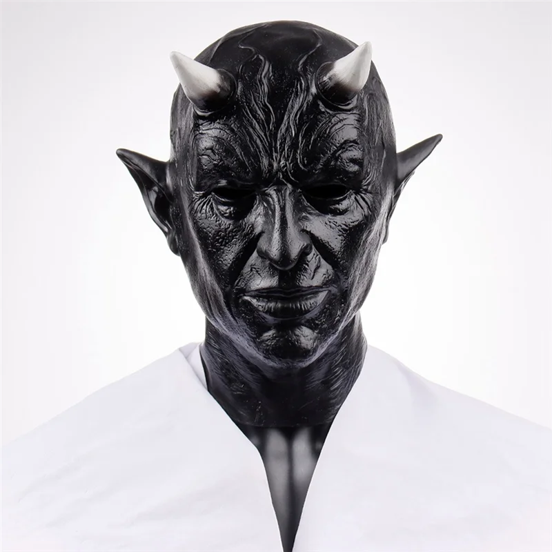 JY-Ghostface Halloween Devil Horn Mask Latex Headset Horror Cosplay Killer Scary Party Costume Prop