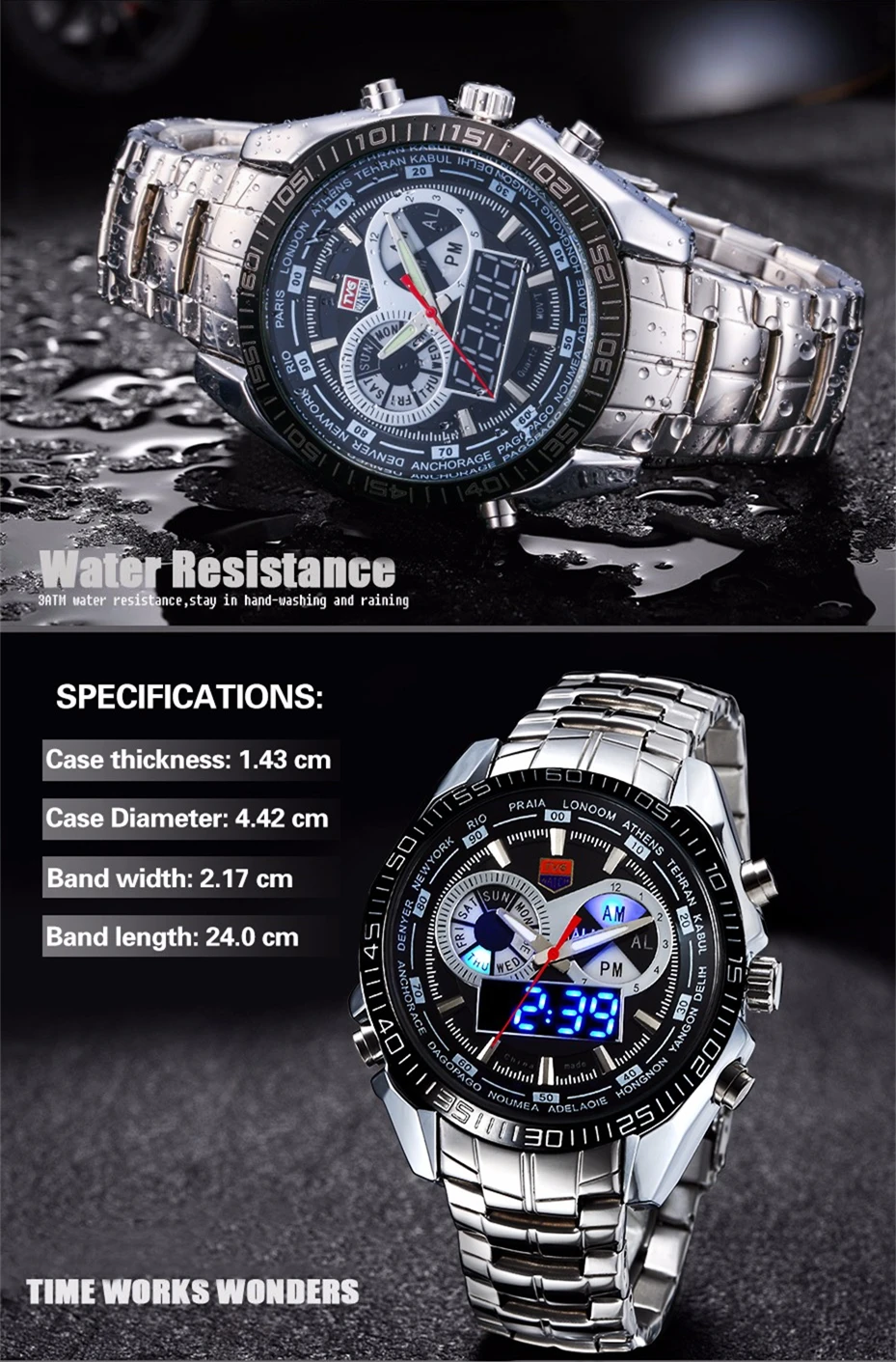 Top Men Watch TVG Dual Display analogico digitale orologio al quarzo orologio da uomo in acciaio inossidabile moda militare esercito orologi da uomo