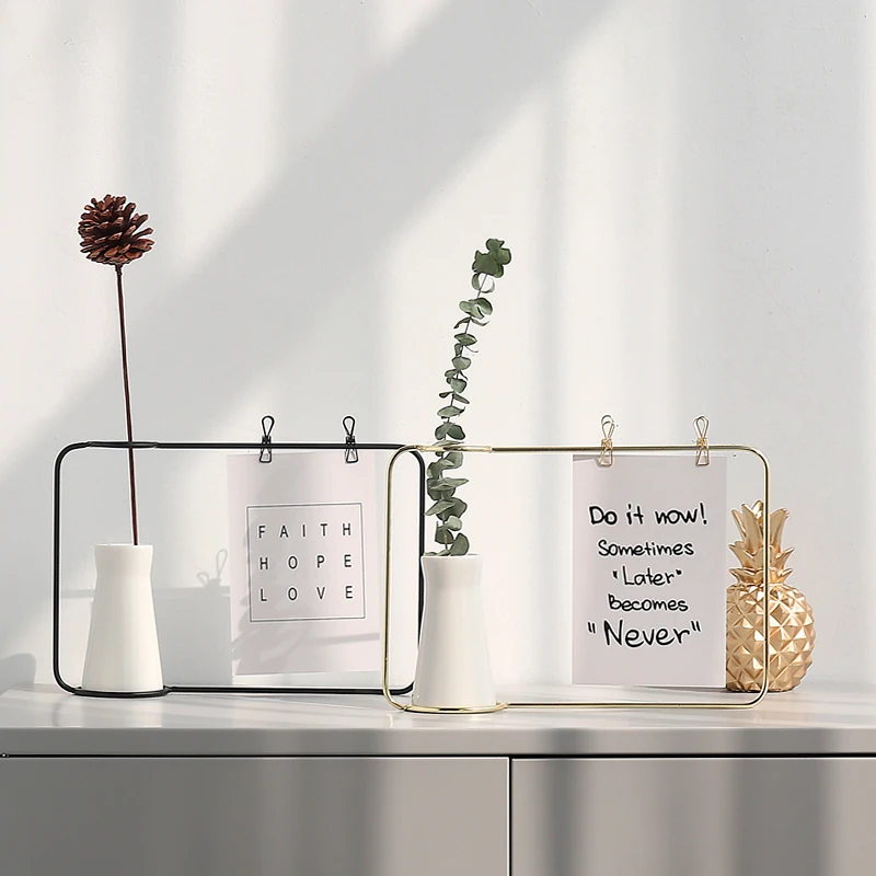 European Ins Minimalist Style Ceramic Vase Ornaments Home Table Decoration Metal Photo Frame Message Bracket Flower Arrangement