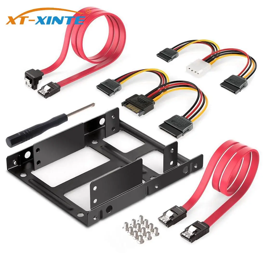 2.5 Inch to 3.5 Inch 2-Bay External HDD SSD Bracket Metal Mounting Kit Adapter Support With SATA Data Power Supply Cables Set