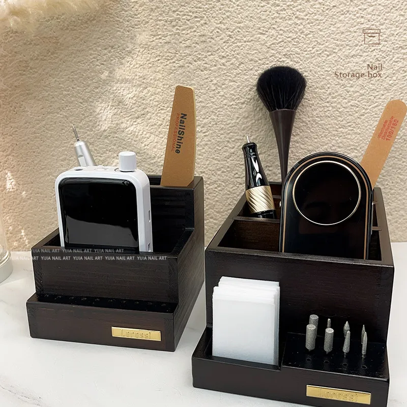 

Wooden Nail Drill Machine Bits Holder Nail Gel Polish Remover Cleaning Cotton Pad Storage Organizer Nail Art Tools Container