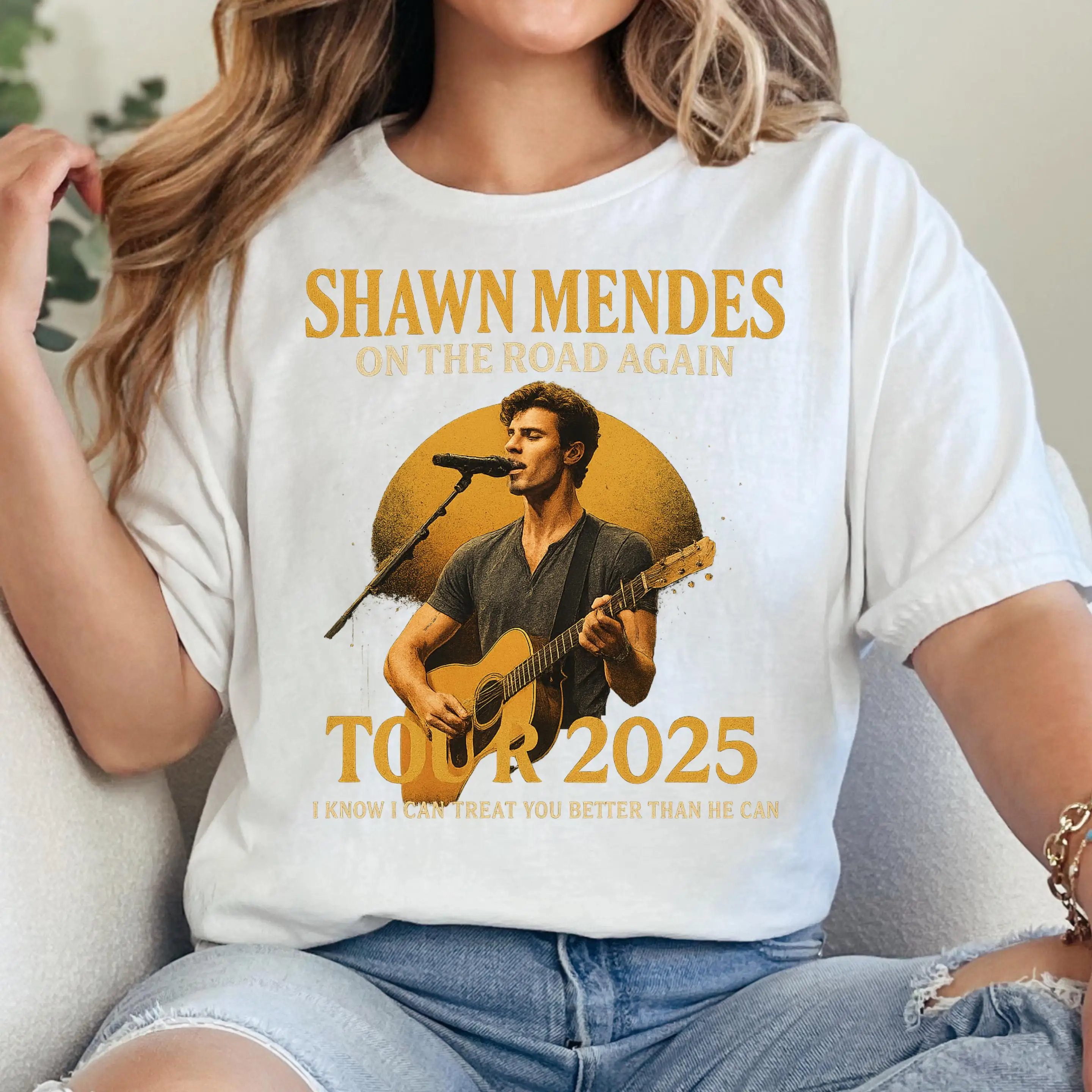 

Shawn Mendes on The Road Again Tour 2025 T-Shirt New in Fashion Casual Loose Short Sleeve Round Neck High Quality Street Wear