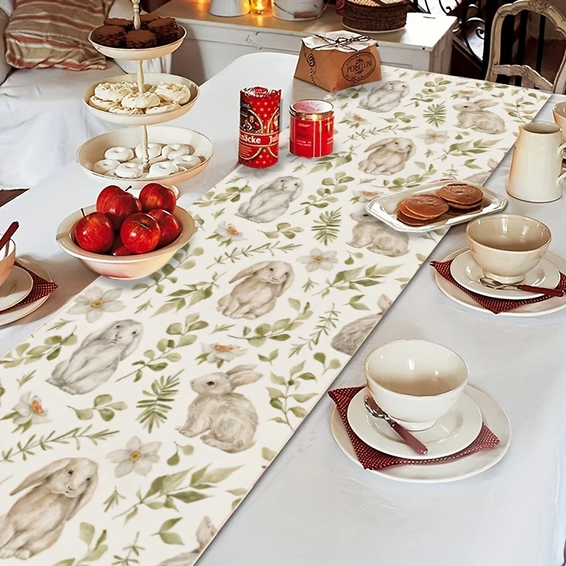 

Spring Summer Rabbit Table Runner Kitchen Dining Area Decor Family Festive Celebration Coffee Table Flag Home Decor