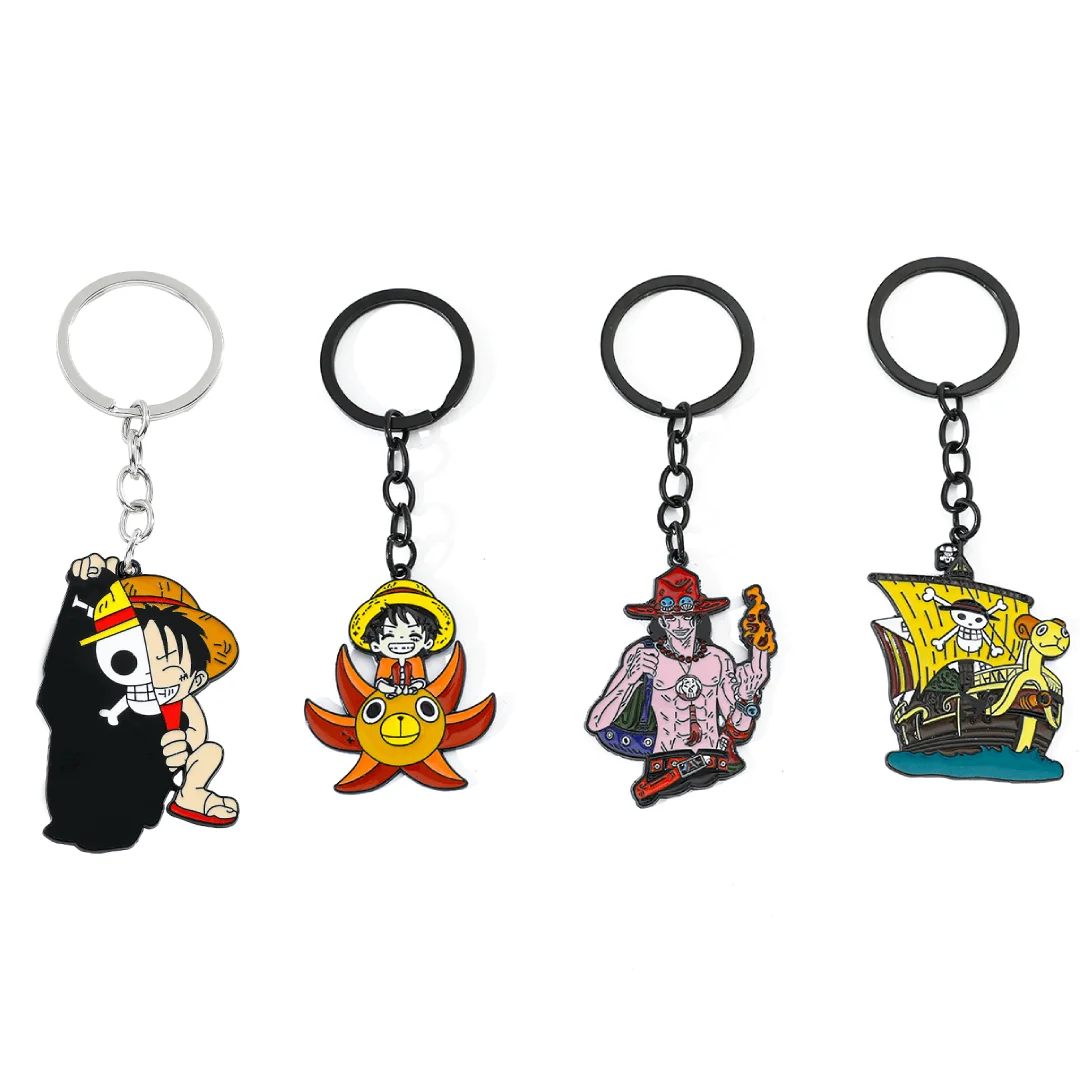 Anime Keychain Luffy Ace Devil Fruit Thousand Sunny Metal Pendant Key Chain Figure Model Gift