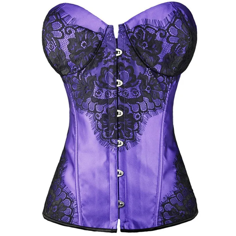 Women Sexy Overbust Corset Bustier with Jacquard Satin Corsets Top Plus Size Vintage Gothic Corselet Korset Burlesque Costume