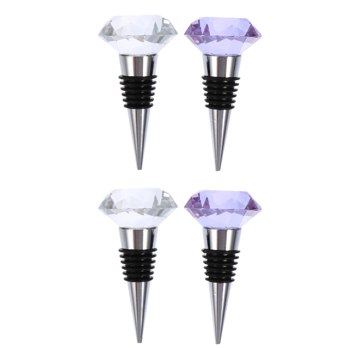 4 Pcs  Metal Wine Stoppers Beverage Bottle Stoppers With Crystal Diamond Crystal Wine Bottle Stopper Assorted Color