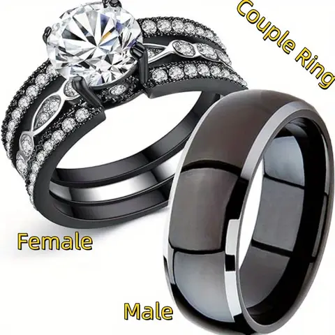 Fashionable Couple Ring, Inlaid with Cubic Zirconia for Men's and Women's Engagement Jewelry, Holiday Gift Giving Wedding