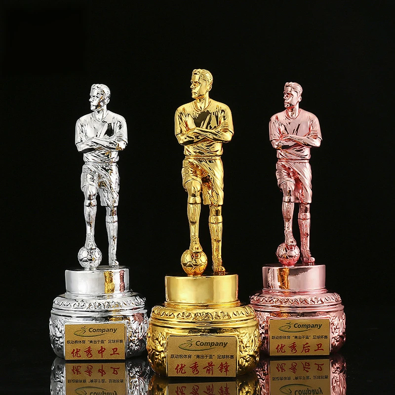 

Resin electroplated football trophies, sports competition striker trophies, fan commemorative award trophies