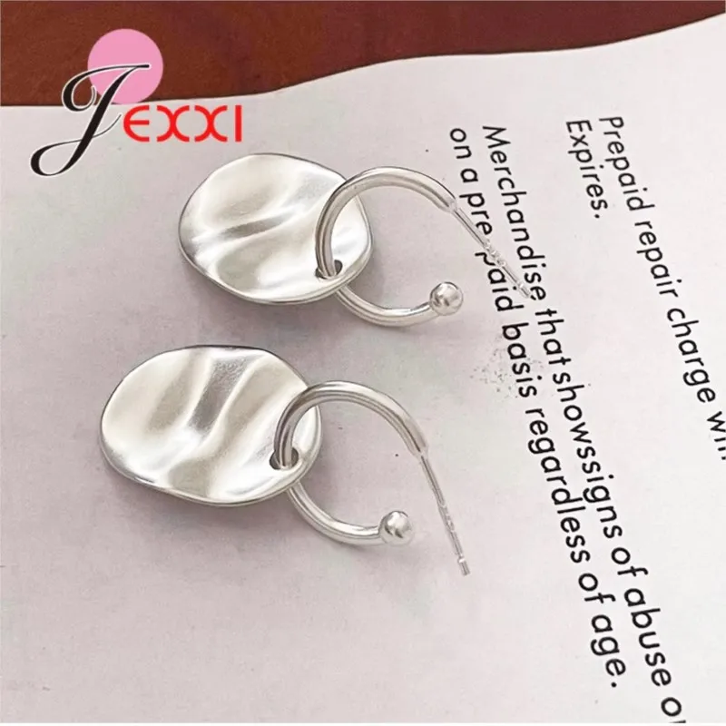 Irregular Metal Texture Hoop Eearrings 925 Sterling Silver Large Round Statement Earrings for Women Jewelry Accessories