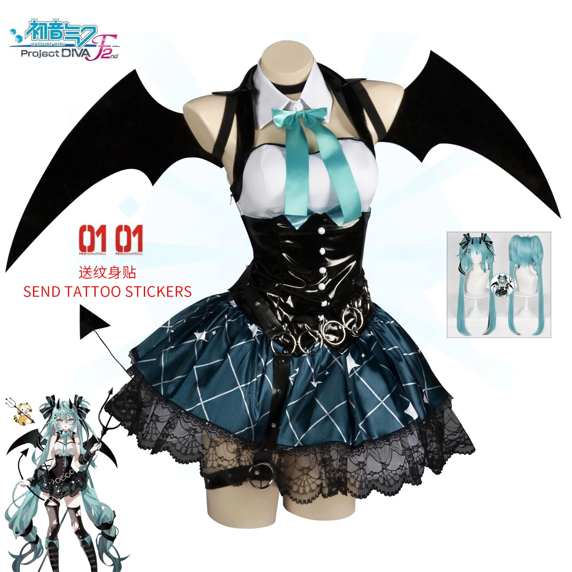 Anime Demon Miku Cosplay Costumes Women Sexy Dress Wings Suit Miku Cute Devil Uniform With Tail Halloween Carnival Party Clothes