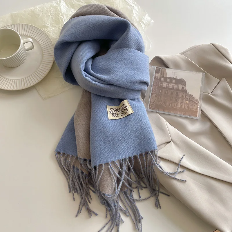 Fashion Solid Cashmere Warm Scarf New Design Pashmina Winter Double Side Diffrent Color Shawl Wraps Bufanda with Tassel Blanket view 6