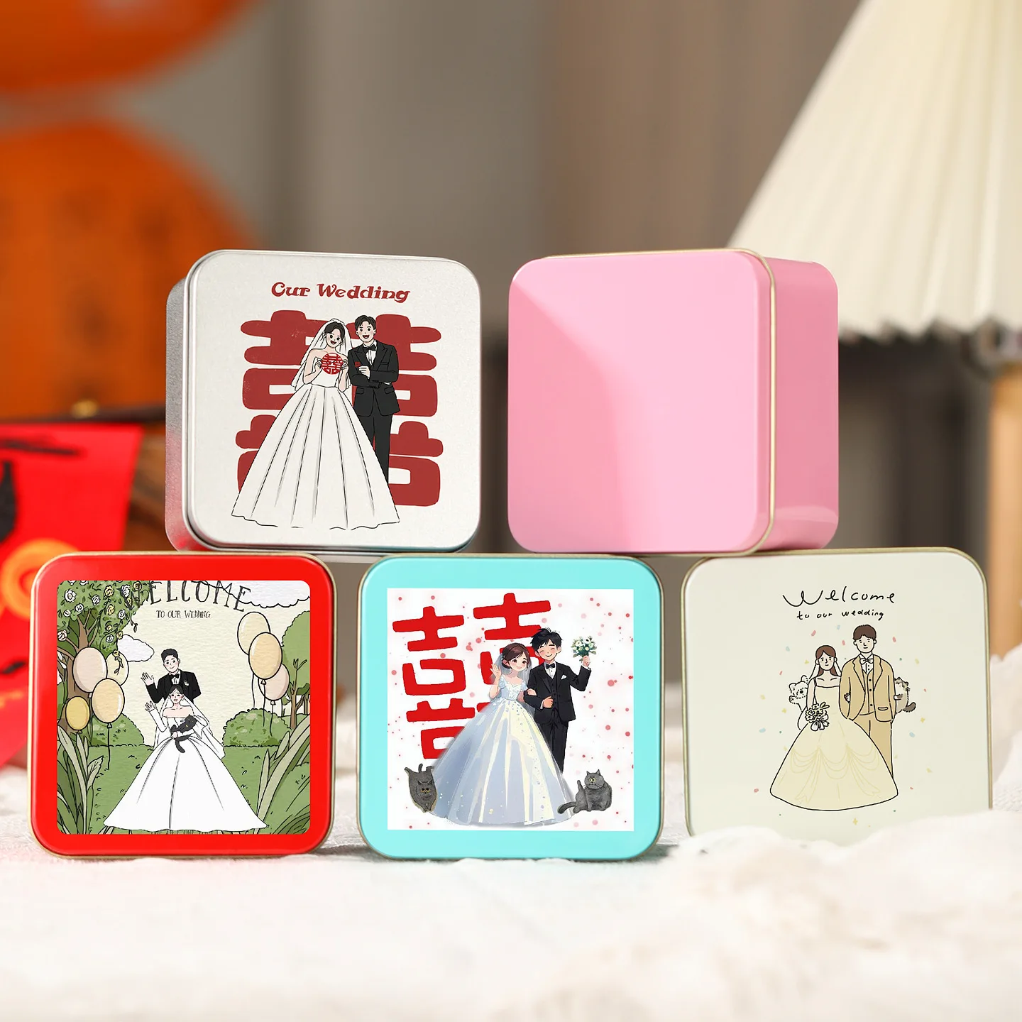 Square Tin Box Metal Jars Iron Cookies Case Tea Box Small Things Storage Boxes Bins Candy Chocolate Organizer Biscuit Container