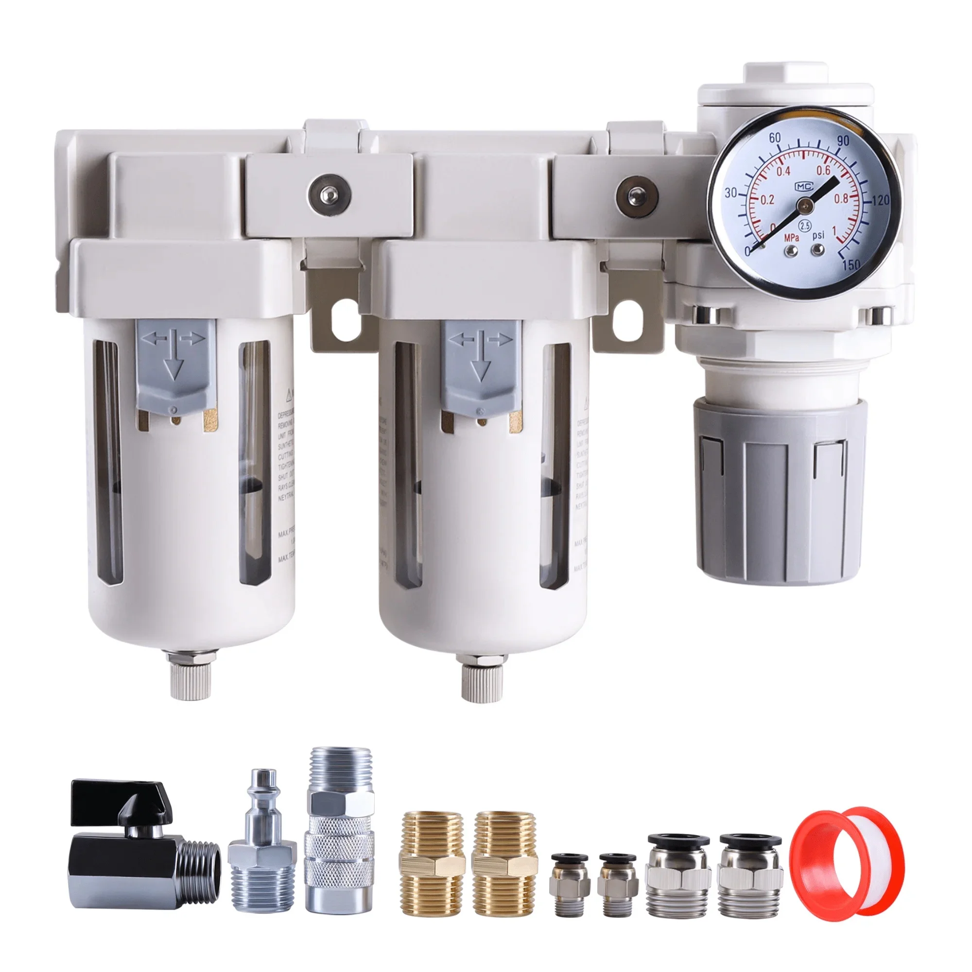 Double-stage Compressed Air Filter Regulator semi-automatic oil-water separator Pressure Regulator Combo Air Drying System