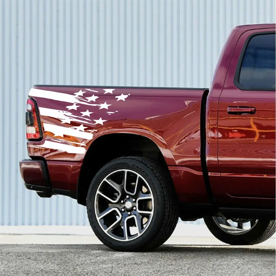 For Dodge RAM Pickup Rear Trunk Bed Side Stickers Truck Graphics American Flag Decor Cover Vinyl Decals Auto Tuning Accessories