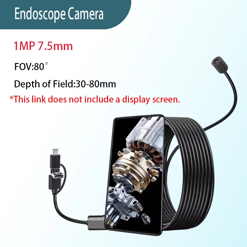 7.5MM Android Endoscope 3IN1 Tpye-c Micro USB Mini Camera Pipe Car Inspection Borescope 6 LEDs Waterproof for Smartphone PC