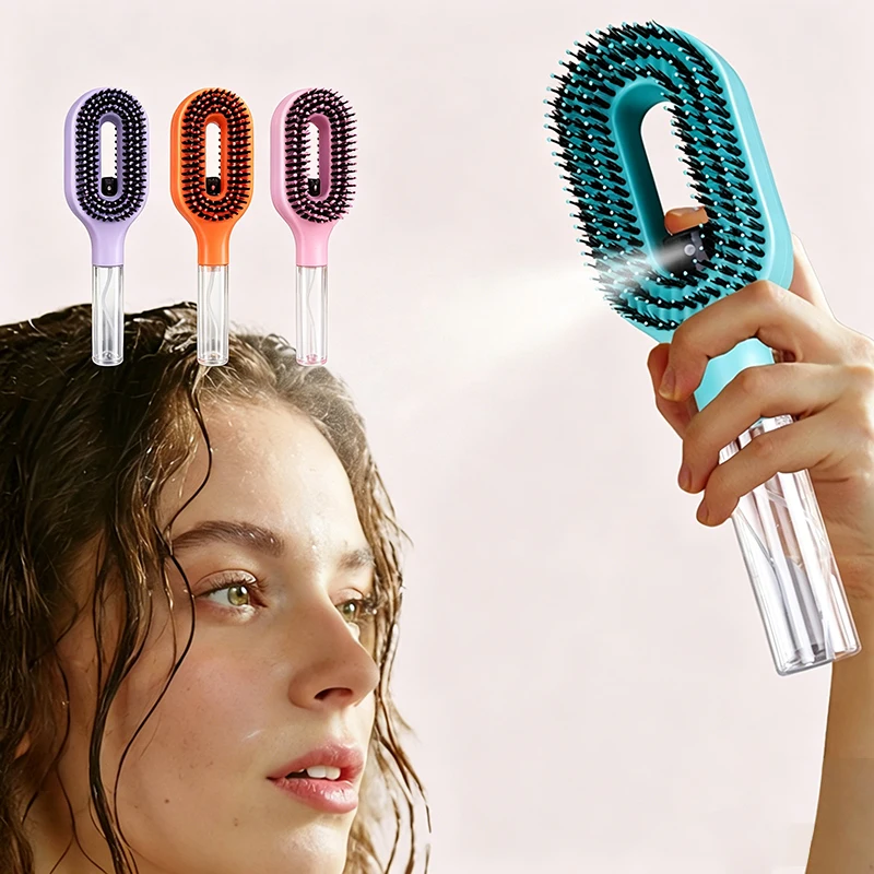 2-in-1 manual spray comb, mist spray design, convenient for hair care, scalp massage, portable female modeling tools