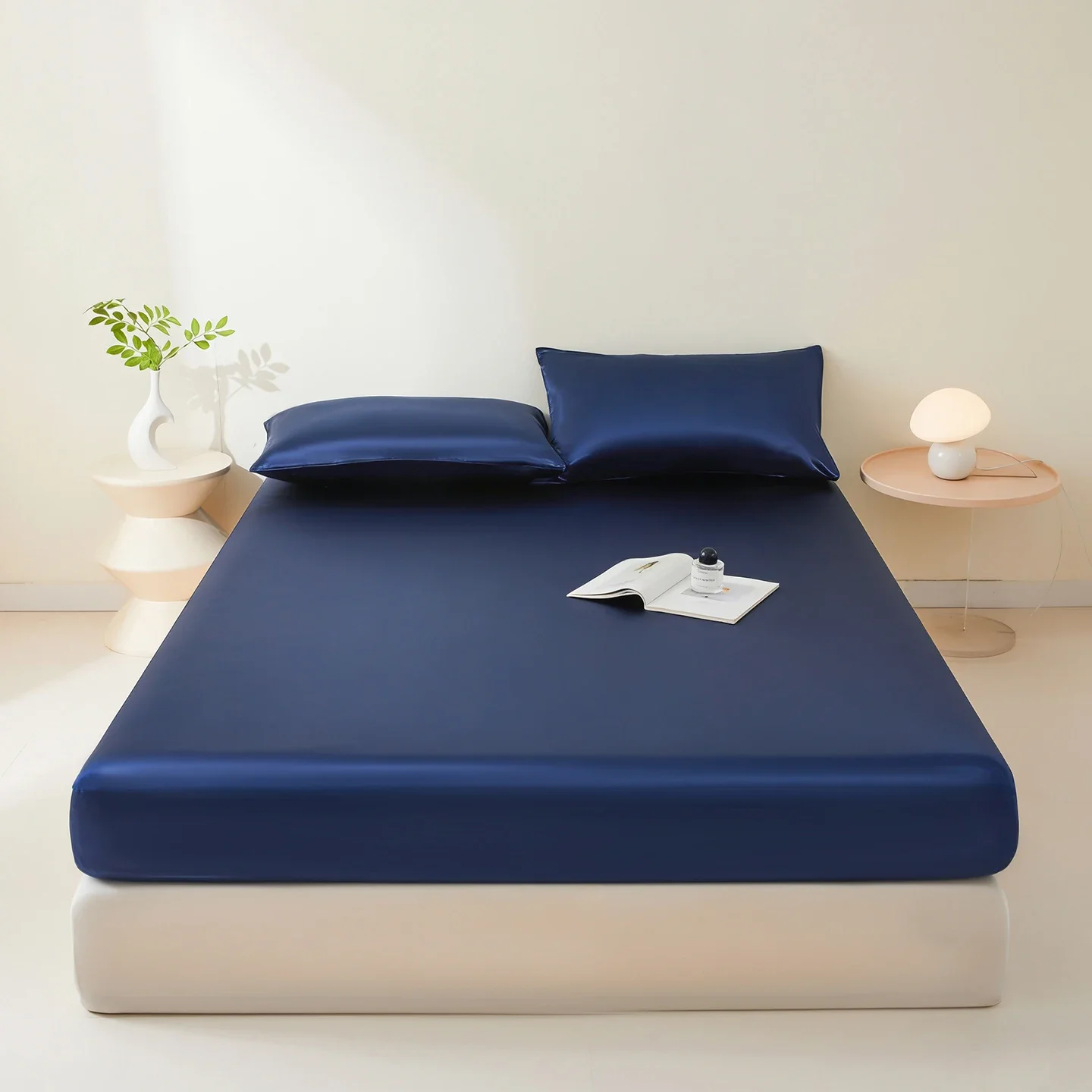 Grade A Ice Silk Cooling Fitted Sheet Smooth Skin Friendly Summer Bed Sheet for Deep Sleeping Solid Color Queen Mattress Cover