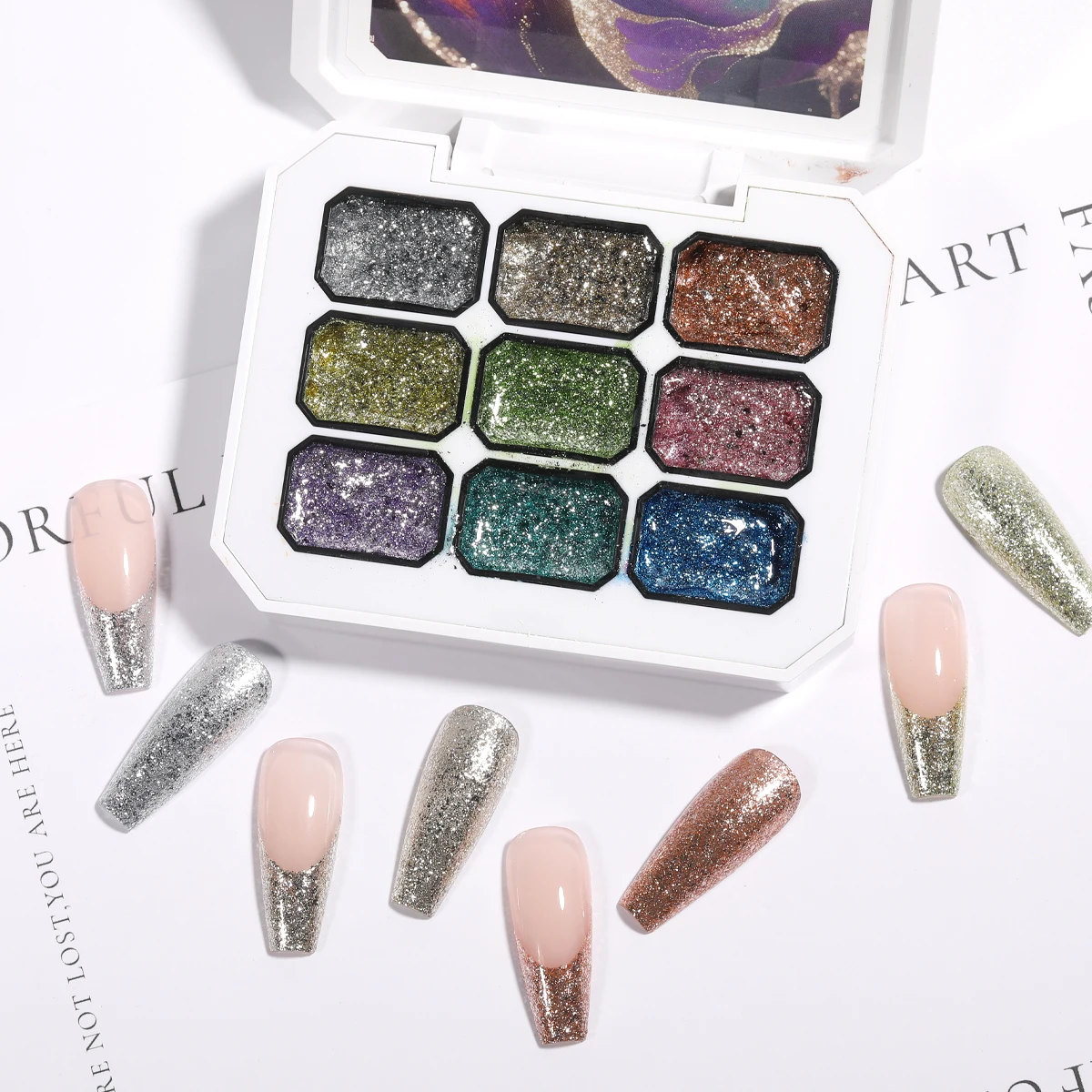 جل بلاتينيوم معدني عالي الكثافة مكون من 9 شبكات، لمسة نهائية لامعة لامعة، يمكن رسم خطوط الحواف للزينة، شركة تشبع عالية