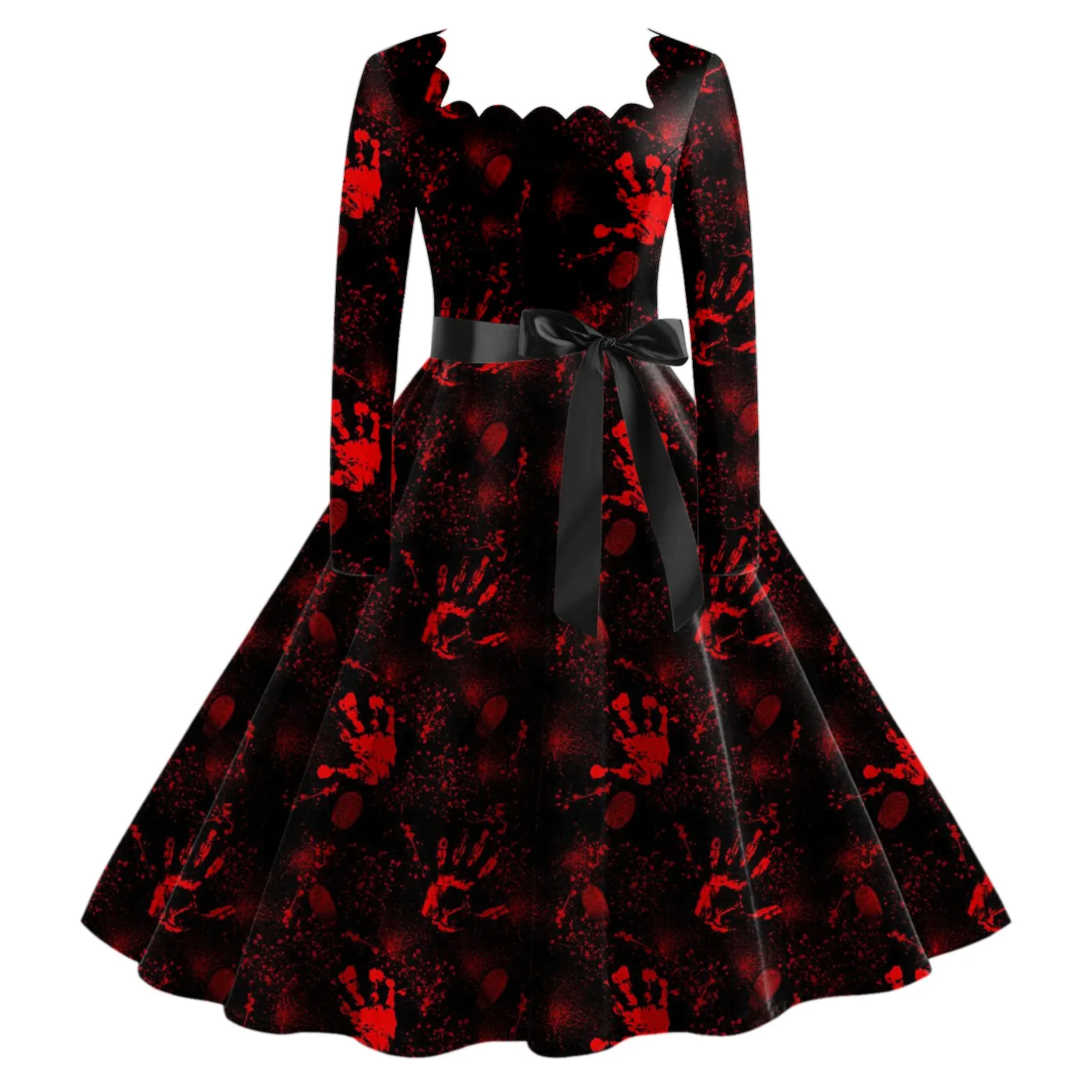 Bloody Halloween Dress For Women Plus Size Long Sleeve Wrap Dress A Line Midi Dress For Women Vintage Halloween Dresses Vestidos