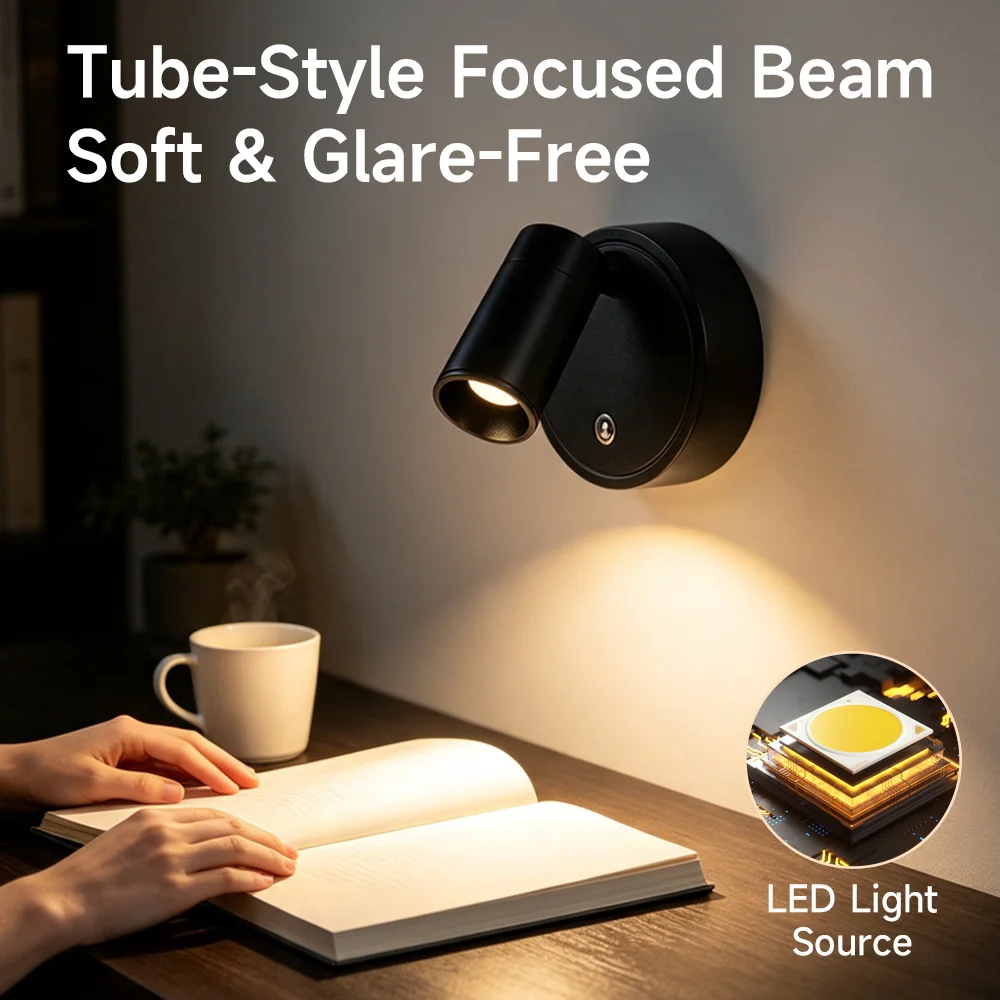Rechargeable LED Wall Lamp Touch Dimming Night Light Wireless Magnetic Spotlight 355° Rotation For Bedroom Bedside Reading Lamp