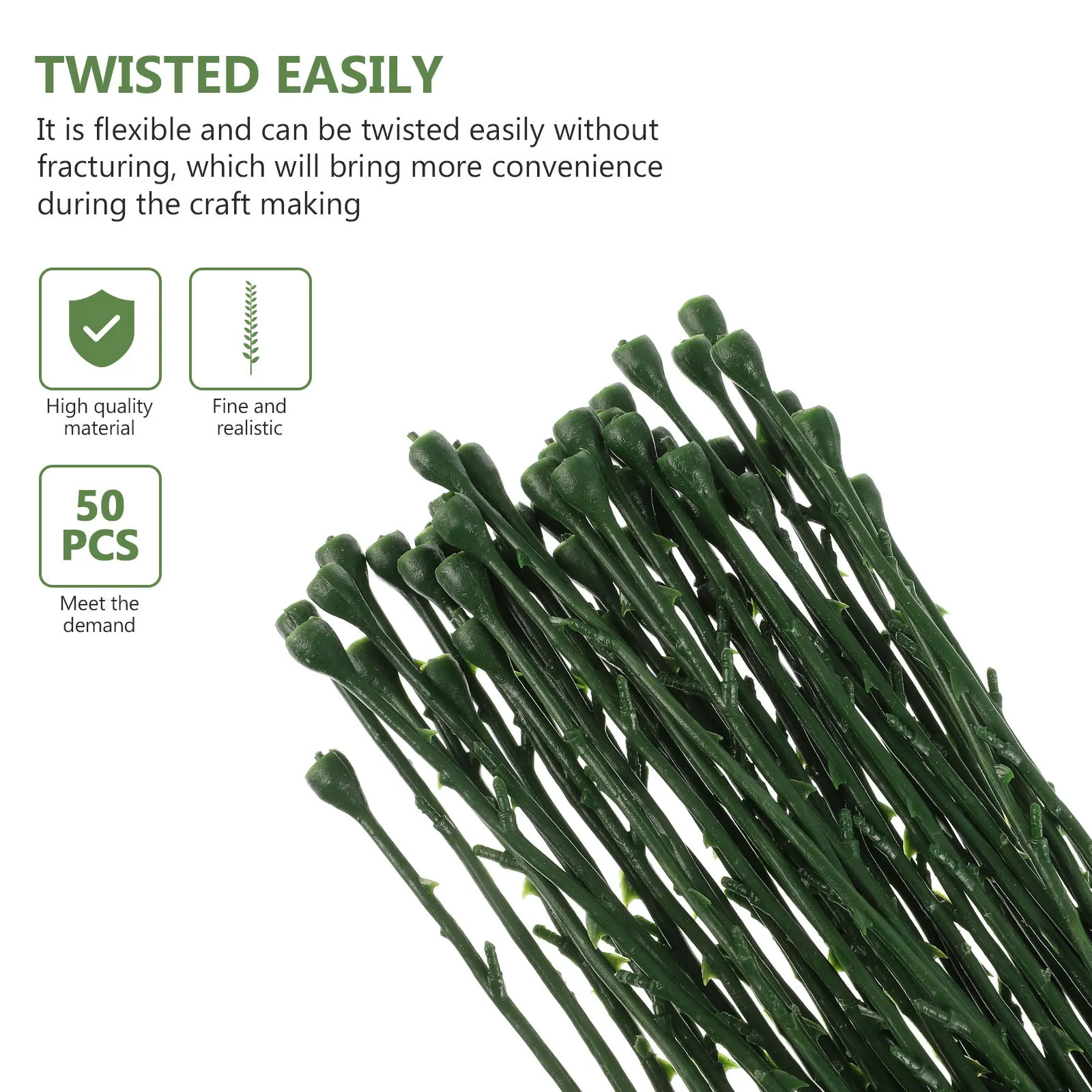 

50Pcs Rose Stem Craft Accessories Flexible Plastic Iron Wire Floral Stems for Fake Flower Making and Arrangement