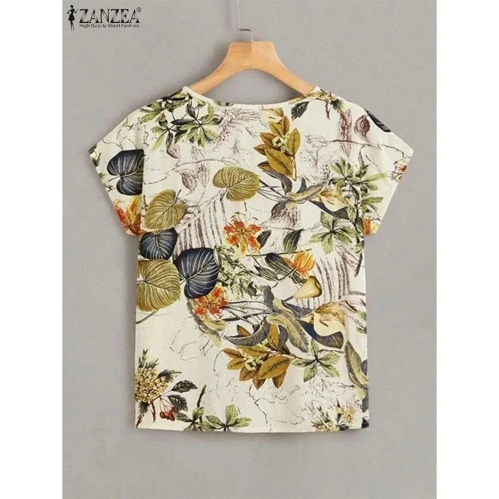 تي شيرت صيفي قصير الأكمام تي شيرت موضة النساء المطبوعة بلايز خمر بلوزات فضفاضة غير رسمية كبيرة الحجم Y2K ملابس الشارع